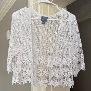 White Crochet V-Neck Sweater